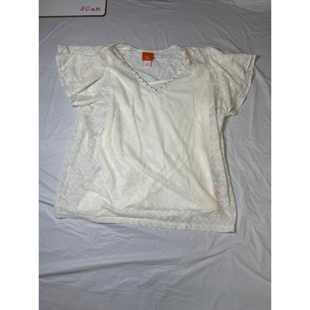Hearts of Palm Woman 1X White Lace Overlay V Neck Tunic Top Blouse
